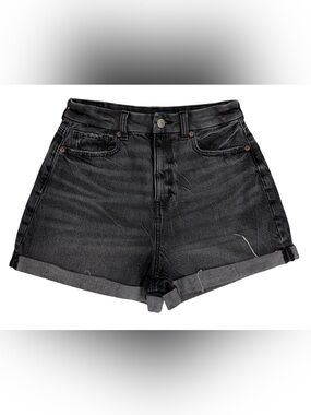 American Eagle Comfort Stretch Waistband Mom Shorts Black Denim High Rise Size 4